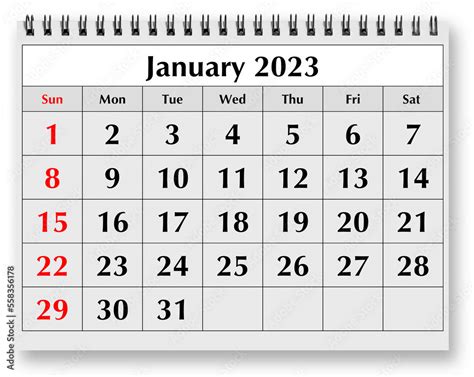 Page of the annual monthly calendar - January 2023 Stock Photo | Adobe Stock