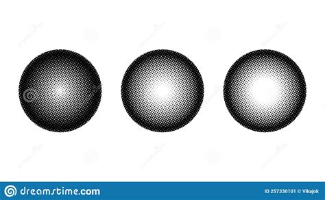 Halftone Spheres Set Semitone Dotted Globes Comic Texture Circles