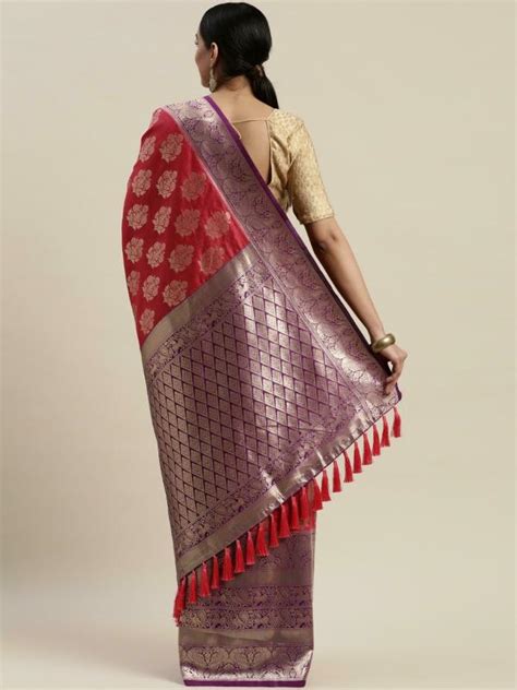 Vastranand Women Red Silk Blend Woven Design Saree Jiomart