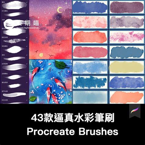 「水彩」procreate筆刷 常用逼真仿真暈染沉澱水痕濕邊水墨風水彩 蝦皮購物