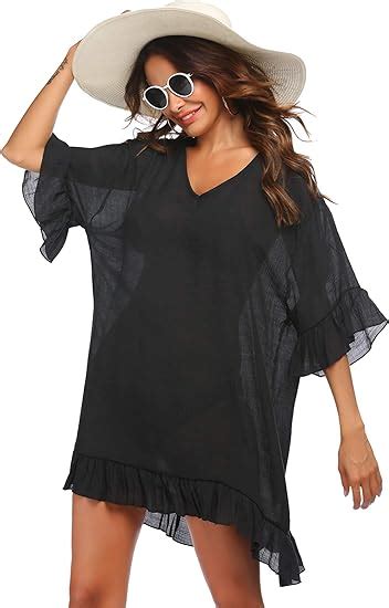 Ekouaer Womens Swimsuit Coverup V Neck Bathing Suit Beach Dress Sexy Ruffle Sleeves Bikini Cover