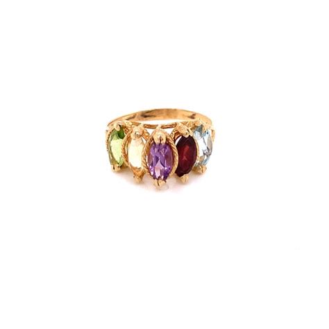 K Yellow Gold Marquise Cut Multi Color Ring Gem