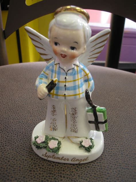 Vintage Lefton Napco September Boy Angel Figurine With School