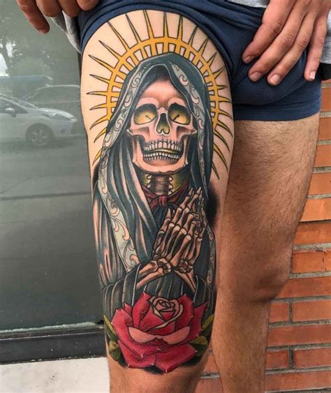 Santa Muerte Tattoo On Thigh Best Tattoo Ideas Gallery Santa Muerte