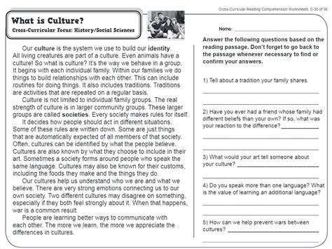 What Is Culture 3rd Grade Reading Comprehension Worksheet