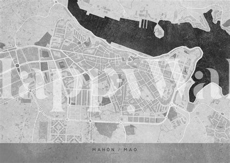 Gray Map of Mahon, Spain Wallpaper - Happywall