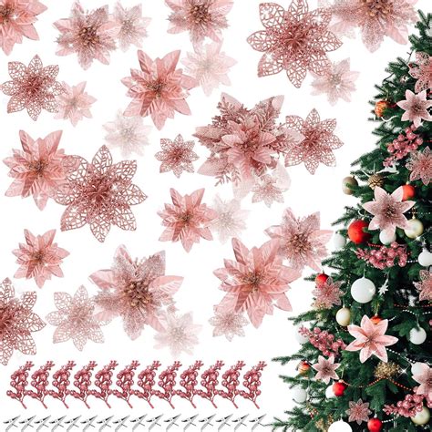 Amazon Zeyune Pcs Christmas Flowers Glitter Poinsettia Flower