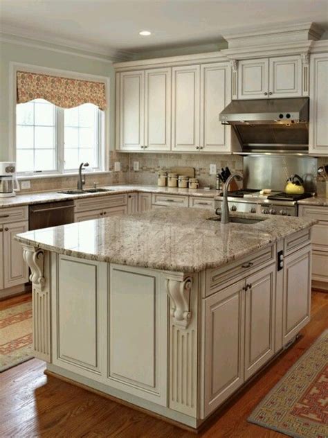 White With Glaze I Love The Island Ivory Cabinets Antique White Kitchen Cabinets Kitchen