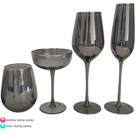 Hire Black Drinking Glasses With Gold Rim For Your Wedding Event Or Party