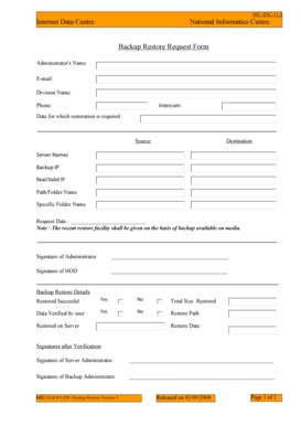 Fillable Online Idc Nic Restore Request Form Internet Data Centre