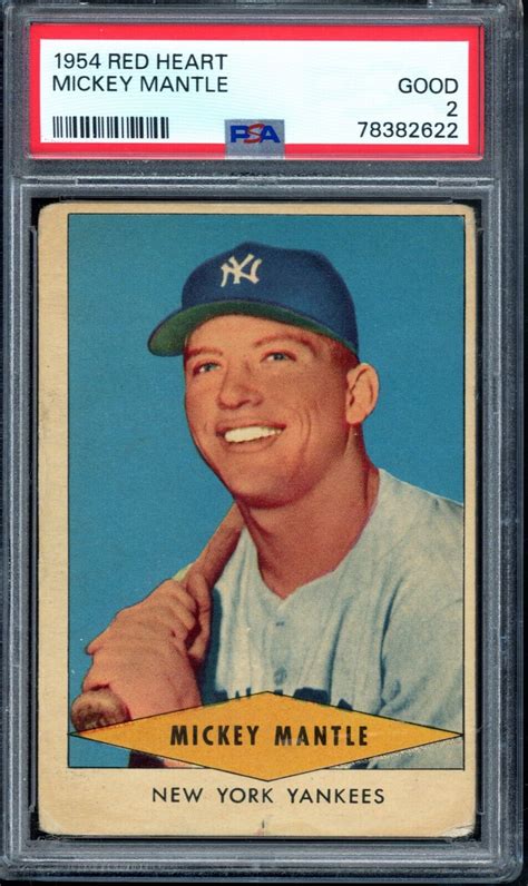 1954 Red Heart Mickey Mantle PSA 2 New York Yankees HOF Baseball Card