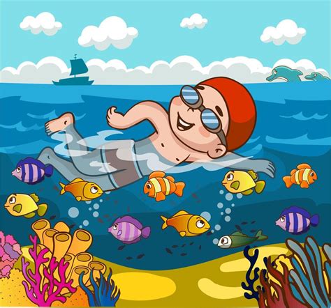 Children Swimming In The Sea In Summer Cartoon Vector 21592962 Vector