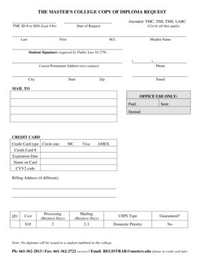 Fillable Online Masters Copy Of Diploma Request Form The Master S