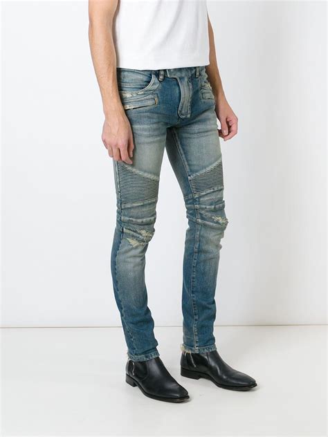 Lyst Balmain Slim Fit Ribbed Denim Jeans In Blue For Men