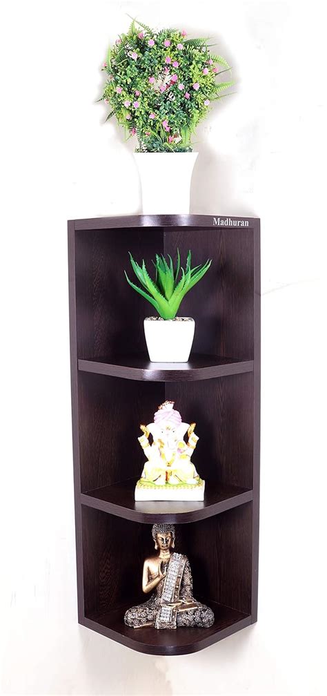 Madhuran Engineering Wood Free Standing Cum Wall Mounted Corner Shelf Tier 4mattewenge