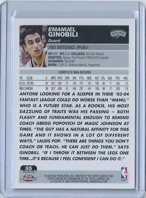 2003 04 TOPPS CHROME REFRACTOR 95 MANU GINOBILI EBay