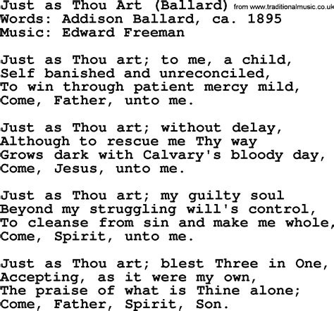 Hymns About The Trinity Title Just As Thou Art Ballard Lyrics