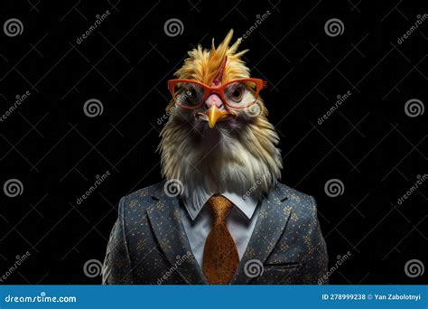 Chicken In Suit And Sunglasses On Black Background Generative Ai Stock