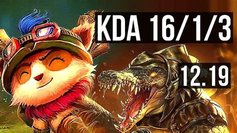 Teemo Vs Renekton Top 1613 Legendary 19m Mastery 1200 Games