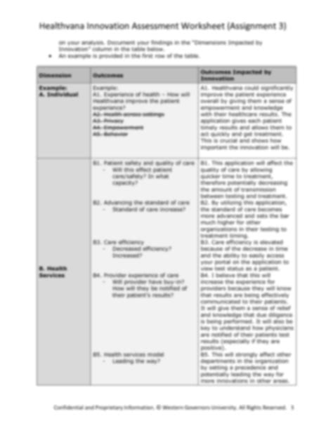 Solution C A Healthvana Innovation Assessment Worksheet Studypool