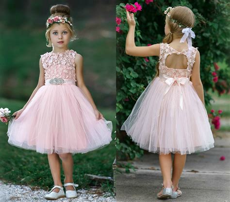 Open Back Flower Girl Dress Blush Pink Lace Flower Girl Dress Rustic