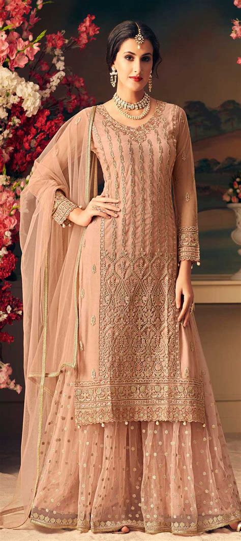 Bollywood Pink And Majenta Color Net Fabric Salwar Kameez