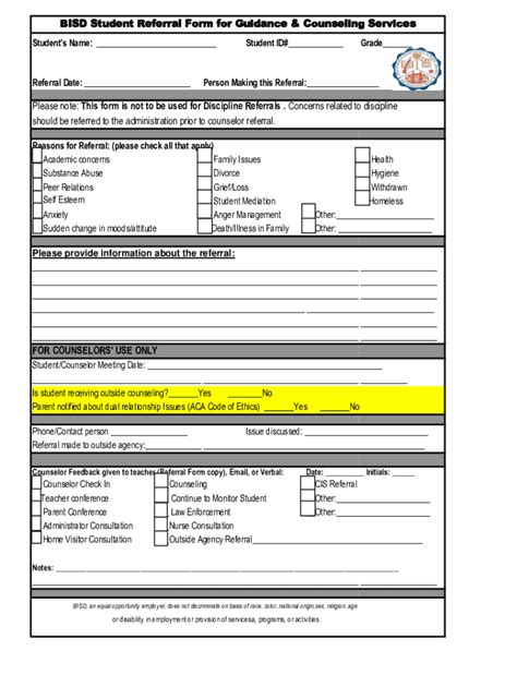 Fillable Online Bisd Student Referral Form For Guidance Counseling