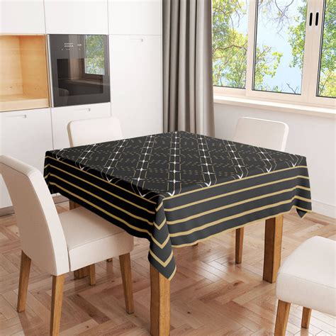 Toalha De Mesa Quadrada 4 Lugares Abstrato Dourado DcoreAqui