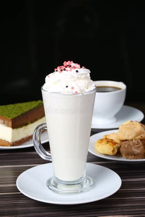 Hot White Chocolate Decorated With Whipped Cream Stock Photo Image Of Decorated Dark 99751948