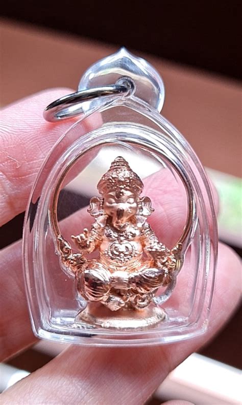 Thai Amulet Lord Ganesh Phra Pikkanet Darunchan Pink Gold Satin