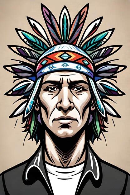 Premium Vector A Cartoon Illustration Of A Native American Man With A