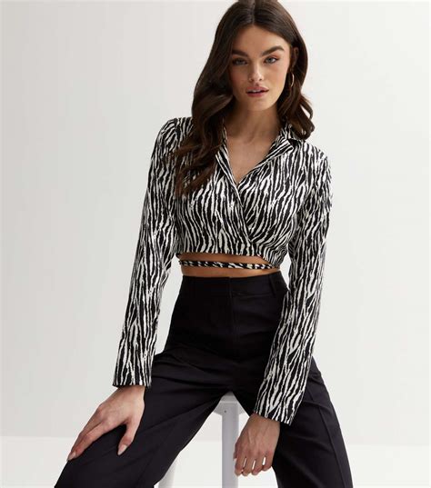 Pink Vanilla Black Zebra Print Satin Tie Crop Wrap Top New Look