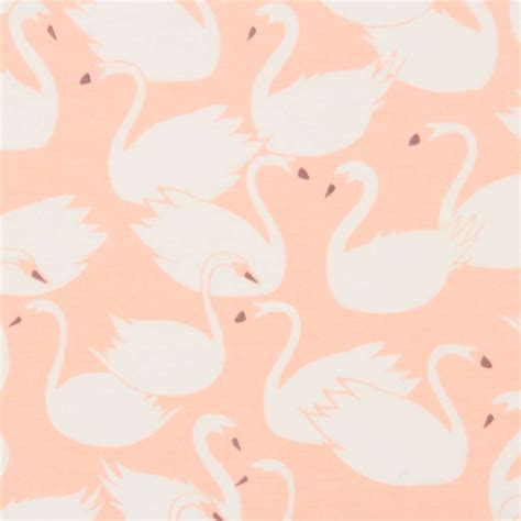 Peach Pink Knit Fabric With Swan Bird Animal Fabric By Japanese Indie