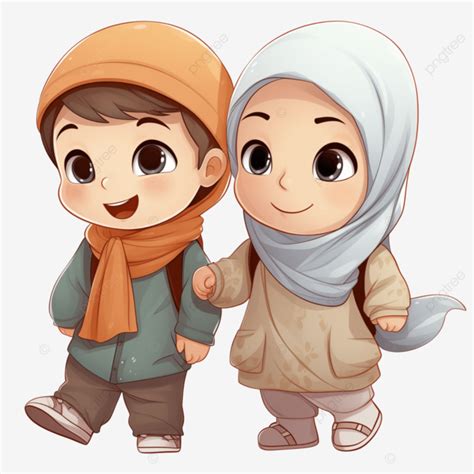 Brother And Sister Cartoon Characters In Muslim Clothing Character Moslem Cartoon Png