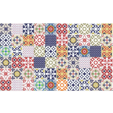 60 Stickers Carrelages Azulejos Vintage Multicouleur