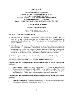 Fillable Online ADDENDUM NO 1 GRANT AGREEMENT UNDER THE CONSOLIDATED