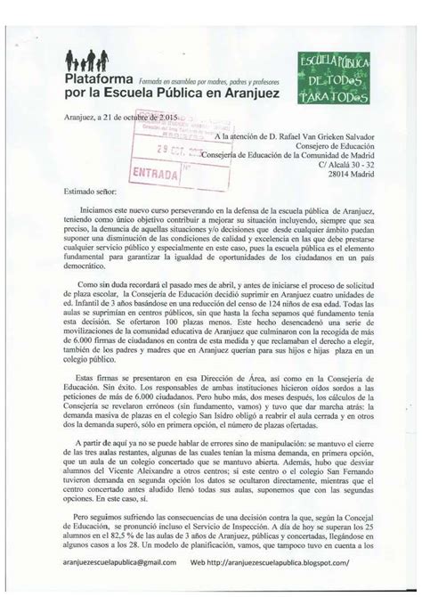 MareaVerde Carta al Consejero de Educación de la Plataforma por la