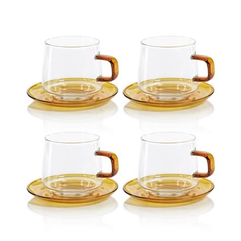 Amber Bergamo Glass Tea Coffee Cups And Saucers Set Of By Zodax