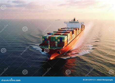 A Large Sea Container Ship Delivers A Combined Cargo AI Generated