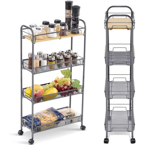 Kk Kingrack Tier Rolling Cart Mesh Storage Utility Carts With Wooden