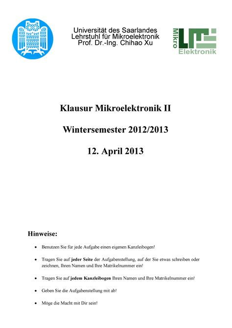 Klausur 12 April Wintersemester 2012 2013 Fragen Universität des