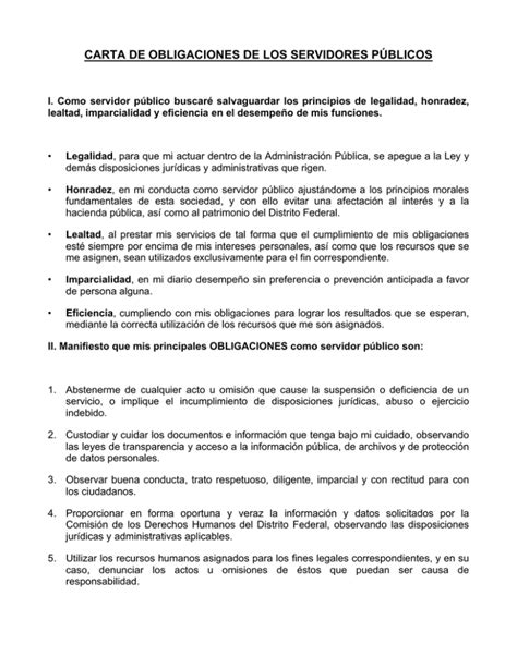 Carta De Obligaciones De Los Servidores PÚblicos