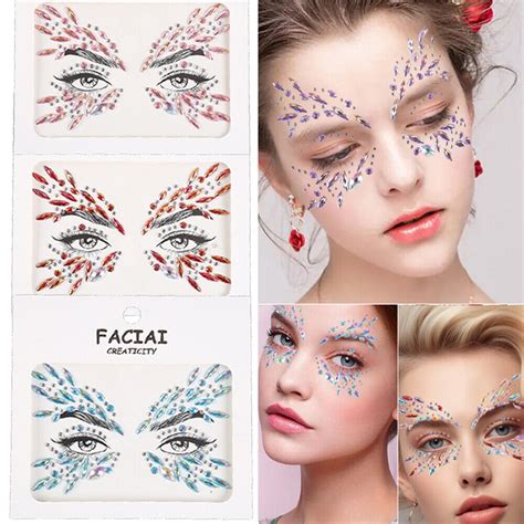 Shiny Rhinestones 3d Diamond Body Eyebrow Stickers Face Jewels Tattoo