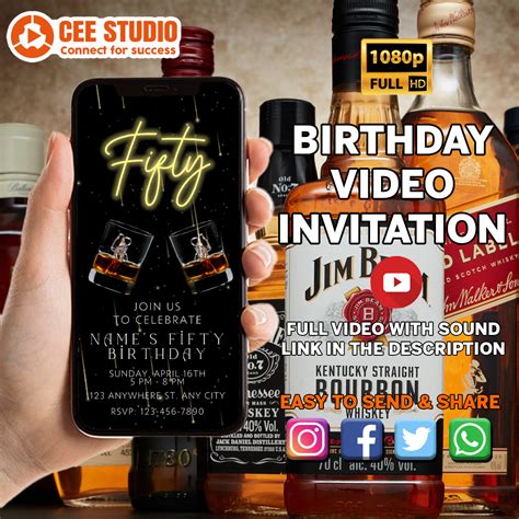 Whiskey Themed Digital Surprise Party Invitation For Mens 3 Inspire