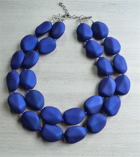 Cobalt Blue Statement Necklace Beaded Rubber Necklace Matte Etsy