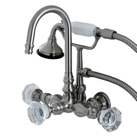 Kingston Brass Aqua Vintage Triple Handle Wall Mounted Clawfoot Tub Faucet With Diverter And