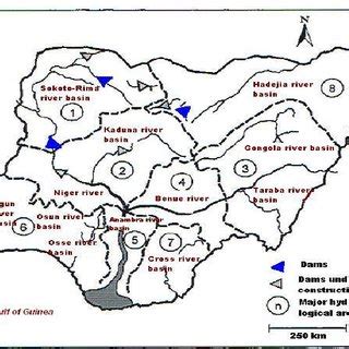 Map of Nigeria showing major rivers and hydrological basins: 1 Niger... | Download Scientific ...