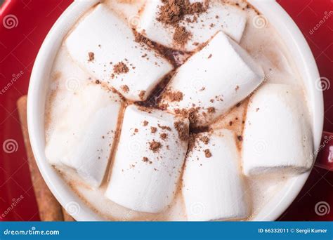 Close Up Image Of Hot Cocoa With Marshmallow Stock Image Image Of