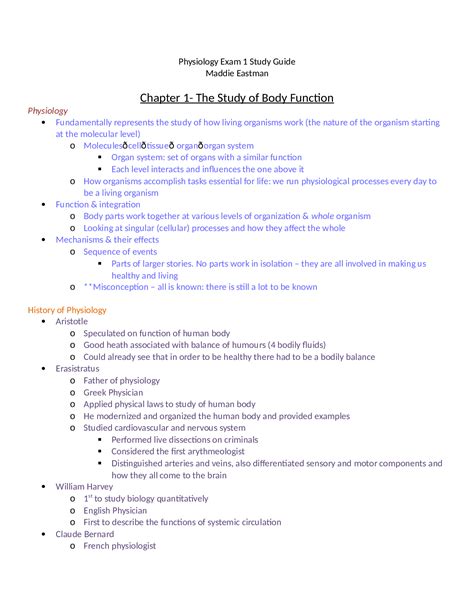 Physiology Exam 1 Study Guide Browsegrades