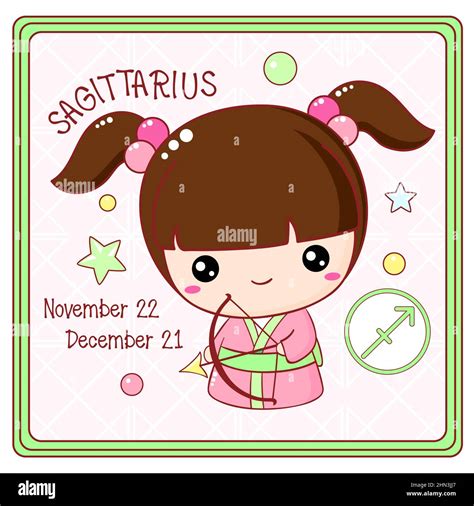 Zodiac Sagitario Signo Car Cter En Estilo Kawaii Chica Peque A Chibi